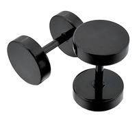 7mm Paire Boucles d’Oreilles Noir Barbell Haltère Vis Piercing Clou à Visser Jeu de Goujon Plug Bouchon Faux Écarteur Ronde Hypoallergénique fake tunnel black cadeau homme femme fille garçon