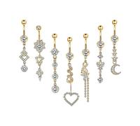 7Pcs 14g Belly Button Rings Dangle 316L Surgical Steel CZ Navel Ring Barbell for Women Body Piercing Jewelry Silver/Gold/Rose Gold
