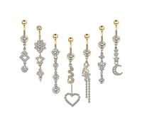 7pcs 14g Belly Button Rings Dangle 316l Surgical Steel Cz Navel Ring Barbell for Women Body Piercing Jewelry Silver/gold/rose Gold