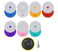 7pcs 3" 80mm Disques de Ponçage à eau Humide Grit 50/100/200/400/800/3000/5000# w M10x80MM Disque de Soutien 8mm Shank Crochet Rond Blanc et Boucle Doux Broyage et Polissage Disque