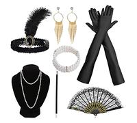 7pcs Accessoire Année 20 Femme, Accessoires Gatsby Costume Set, Charleston Accessoires Femme 1920 Accessoires Gatsby Costume Set pour la Mascarade Halloween NoëL Carnaval