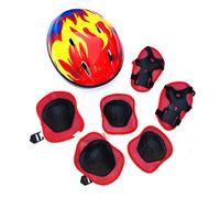 7Pcs Casque VéLo Enfant Set, 3-15 Ans Casque RéGlable, CoudièRes GenouillèRe ProtèGe-Poignets Protection Trottinette Skateboard, pour Patin, VéLo, Skateboard, Scooter - Rouge