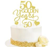 7pcs Décoration de Gâteau 50 Anniversaire Mariage Gâteau Topper 50 Golden Years Cœur Cake Cupcake Toppers en Papier Or à Paillettes Personnalisée Décoration pour Fête Mariage 50e Célébration
