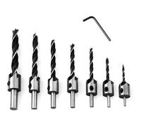 7pcs Foret Bois avec Fraise HSS Alésoirs de menuiserie Carottage Chanfrein Mèche à tête fraisée avec fraisage et butée de
