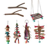 7PCS Jouets Pour Perruches & Petits Oiseaux - Barre En Bois, Balançoire Avec Boules En Bois Coloré, Matériel Naturel Grimper Jouets A Macher
