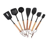 7PCS Kitchen Utensils Heat Proof Silicone Nonstick Spatula Turner Spoon Set Wooden Handle Cooking Frying Boiling Serving