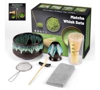 7PCS Matcha kit ceremonie japonais, Cuillère en bambou, pelle en bambou, Porte-Fouet, Coffret matcha pour la cérémonie du thé, la boisson (Sand-Gold, BAMBOO)