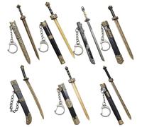 7pcs Mini épée, Ancienne clés de Porte clés de Porte Chinois Chinois Zinc Alliage clé Vieux modèle décoration Godet modèle Non coupé la Lame pour Hommes Femmes
