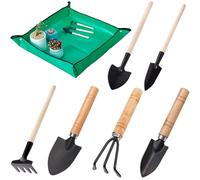 7Pcs Mini Outils de Jardin Kit du Petit Jardinier avec Poignée en Bois et Fer Enfant Mini Outils de Jardinage à Main Ensemble Outils Jardinage en Acier Lnoxydable Outils de Jardin Portables