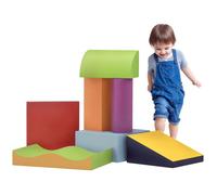 HOMCOM 7PCS Module motricité bébé Parcours motricité bébé Blocs de Construction en Mousse EPE avec Housse en polyuréthane - Jouets éducatifs pour Enfants d'âge préscolaire, Multicolore