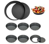 7PCS Moule tartelette - Moule à Quiche 28 cm,10cm - Fond Amovible - Revêtement Antiadhésif Moulle - Pour Gateau, Tartes et Quiches