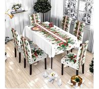 7PCS Nappe en Spandex extensible au Design Floral de noël, lavable à la Machine pour la décoration de la maison, hôtels, fêtes