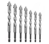 7Pcs New Four-Flute Sawtooth Eccentric Drill Bit, Four-Edged Serrated Eccentric Drill, Multifunction Drill Bit Set, High Hardness Skewed Head Eccentric Drill Bits, 3/4/5/6/8/10/12mm