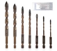 7pcs Nouveau Foret Excentrique à Quatre Cannelures en Dents de Scie, Foret Hélicoïdal Excentrique à Quatre Bords Dentelés à Haute Résistance Jeu de Forets pour Béton Verre (3/4/5/6/8/10/12mm)