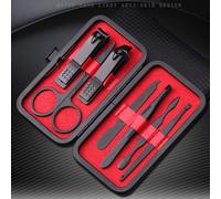 7pcs Rouge - Kit De Manucure En Acier Inoxydable, 1 Ensemble, Coupe-Ongles, Pince De Ponçage, Lime, Acné, Aiguille, Ensemble De Toilette