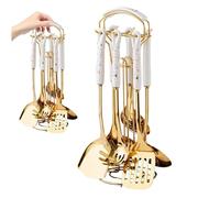 7pcs / ustensiles de cuisine set Ustensiles en or en acier inoxydable avec porte-lave-vaisse