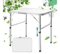 7Sevenjokers Table de Lit Pliante 75x55cm, Support Ordinateur Portable Hauteur 25/60cm, Bureau d'Appoint Blanc pour Canapé, Table Camping Légère Aluminium, Plateau Petit Déjeuner Stable et Spacieux