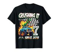 7th Birthday Monster Truck Dinosaur Crushing It Since 2019 T-Shirt