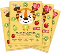 7th Heaven Tiger Face Mask Multipack of 4 - Hydrating Kids & Teens Sheet Masks with Apple & Kiwi - Calming & Hydrating Skincare for All Skin Types - Cruelty-Free Skincare