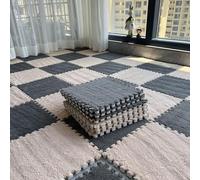 7UIYgtyO LNNNW Tapis Puzzle Rembourré 16 Tapis de Sol carrés en Mousse en Peluche, Tapis de Sol carrés en Mousse à emboîtement for décoration de Sol de Maison Pliable et Portable(Gray+Apricot)