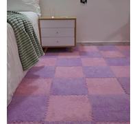 7UIYgtyO LNNNW Tapis Puzzle Rembourré Tapis de Puzzle en Mousse emboîtable, Tapis de Sol carré, Lavable, 12 pièces, Tapis de Sol en Mousse emboîtable en Peluche Pliable et Portable(Purple+Pink)