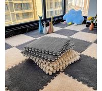 7UIYgtyO LNNNW Tapis Puzzle Rembourré Tapis de Sol d'épissure de Mousse imbriqués, 10 pièces, Dalles de Tapis à Poils Longs Doux, Tapis de Jeu de Fitness Pliable et Portable(Gray+Apricot)