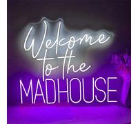 7UIYgtyO LNNW enseigne Lumineuse Neon Welcome to The Madhouse Neon Sign, enseigne Lumineuse à Suspendre au Mur pour Hôtel Pub Café Salle de Loisirs Mur(Purple)