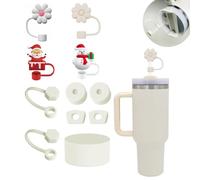 7WUNDERBAR Ensemble de 11 accessoires Stanley Cup contenant 8 bouchons en silicone étanches, 2 bouchons de paille, 1 Stanley Cup 1.2l et un bouchon de protection en silicone de 850 ml (crème)