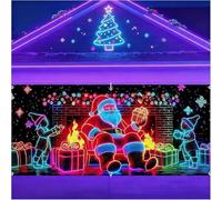 7x16ft UV Activated Christmas Garage Door Cover Banner,Waterproof 2D Flat Holiday Outdoor Garage Door Cover for Xmas,with Cartoon Santa and Elf,Outdoor Indoor Party Decoration (Style A, 15.75*6.56ft)