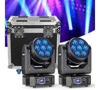 7X40W Lyre LED Jeux de Lumière con Flight-case Fonction Zoom Effet Wash Éclairage scénique DMX Tête Mobile Lampe de Scène RGBW Moving Head pour mariage Fête Théâtre DJ Disco Éclairage