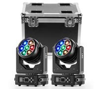 7X40W Lyre LED RGBW Moving Head con 1 Flight Case,Projecteur Tête Mobile Lumière de Scène avec DMX512,Effet Beam/Wash/Faisceau/Tourbillon/Kaléidoscope,pour DJ Disco Bars Club Mariage Noël,2PCS