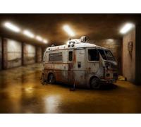 7x5FT (2.1x1.5m) Ambulance Rouillée dans Vieux Garage Fond Photographique | Véhicule D'Urgence Délabré Arrière Plan En Tissu,Ambulance Rouillée Feux D'Alerte,Pour Fêtes Hantées Et Portraits,Photo Booth