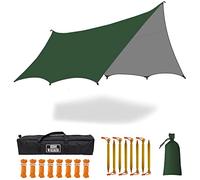 8-10 Personnes Bâche Camping Abris Anti-Pluie Tarpeétanche 3000+ Bache Hamac Léger Portable Anti-UV 50+ Toile Abris de Survie 5x5m（sans Poteaux）