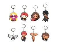8/11pcs Série de porte-clés Warner Bros Harry Potter en PVC souple 2D plat, pendentif en caoutchouc DIY avec anneau métallique, convient pour décorations de voiture, décorations de sac à dos, clés de 