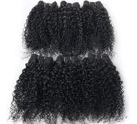 8-12inch Human Hair Bundles, Jerry Curly 6 Bundles Human Hair Unprocessed Brazilian Virgin Quick Weave Hair for Black Women Installation et enlèvement faciles(Black,10 inch)