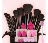 8/13/28 Pièces Ensembles De Pinceaux De Maquillage Professionnel Fond De Teint Cosmétique Poudre Fard À Paupières Kabuki Mélange Maquillage Brosse Maquillage Outil De Beauté.T28-Black With Bag.