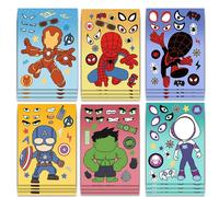 8/16/24 Pièces Spiderman Iron Man Autocollant Faire Un Visage Enfants Bricolage Puzzle Drôle Anime Assembler Autocollants Enfants Jouets Garçons Filles Cadeaux.16pcs.