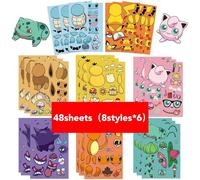 8/16/48 Pièces Pikachu Puzzle Autocollants Faire Un Visage Drôle Assembler Puzzle Bricolage Enfants Dessin Animé Pokemon Autocollant Enfant Jouets Éducatifs.Sjs156-48Sheets.