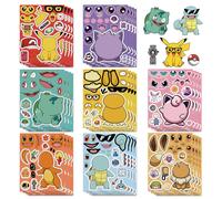 8/16 feuilles d'autocollants puzzle amusants de dessins animés Pokémon, mignons Pikachu et Charmander, pour créer un visage, à assembler soi-même, décalcomanies décoratives 16sheets