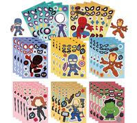 8/16 feuilles d'autocollants puzzle Marvel Anime The Avengers, dessins animés Spider-Man Hulk, pour créer un visage, DIY, amusants, à assembler, jouets 16pcs