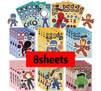 8/16 Feuilles Disney Marvel Spiderman Iron Man Autocollants Faire Un Visage Jeu Autocollant Enfants Bricolage Cahier Enfants Assembler Jouets De Puzzle.Sjs157-8Sheets.