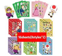 8/16 Feuilles Super Mario Bros Puzzle Autocollants Bricolage Drôle Enfants Jeux Faire Un Visage Assembler Puzzle Autocollant Bricolage Livre Enfants Jouets Cadeau.Sjs195-16Sheets.