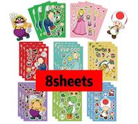 8/16 Feuilles Super Mario Bros Puzzle Autocollants Bricolage Drôle Enfants Jeux Faire Un Visage Assembler Puzzle Autocollant Bricolage Livre Enfants Jouets Cadeau.Sjs195-8Sheets.