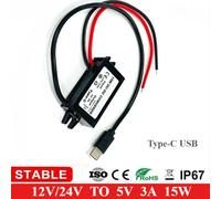8-32V 12V 24V à 5V 3A DC convertisseur abaisseur type-c USB chargeur d'alimentation Buck pour téléphone portable iPad charge étanche Dual Square USB