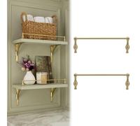 8-38 in Long Decorative Floating Shelf Railing Rod, 2 pcs Brass Shelf Rail with 2 End Posts, Tipping Metal Guardrail Bars for Wood Shelves & Cabinets(Brass-Style a,34in/86cm)