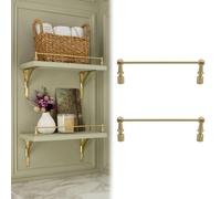 8-38 in Long Decorative Floating Shelf Railing Rod, 2 pcs Brass Shelf Rail with 2 End Posts, Tipping Metal Guardrail Bars for Wood Shelves & Cabinets(Brass-Style B,16in/41cm)