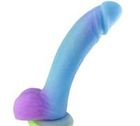 8,5" 100% Silicone Dildo Doux Bent G-spot, Luminescent Gradient Color w/Strong Ventouse - Waterproof