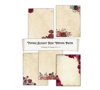 8.5 x 11" Vintage Elegant Rose Writing Paper: Stationery Letterhead Stylish Paper, Personalised Invitations, Greeting Message for Wedding Event: 5 Designs, 40 Sheets
