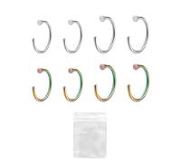 8 anneaux de nez en acier inoxydable, 1 étui transparent, anneau de nez en forme de C, anneau de nez faux ouvert, bijou de nez ajouré