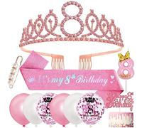 8 Ans Decoration Anniversaire Fille, 8 ans Echarpe et Couronne Anniversaire,Ballon Anniversaire Fille 8 Ans,Bougie 8 ans,Happy 8th Birthday Cake Toppers,Épingle à Perles,pour 8 Anniversaire Princesse